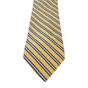Paul Fredrick Mens Tie Necktie Luxury Yellow with Blue White Stripes REPP Office